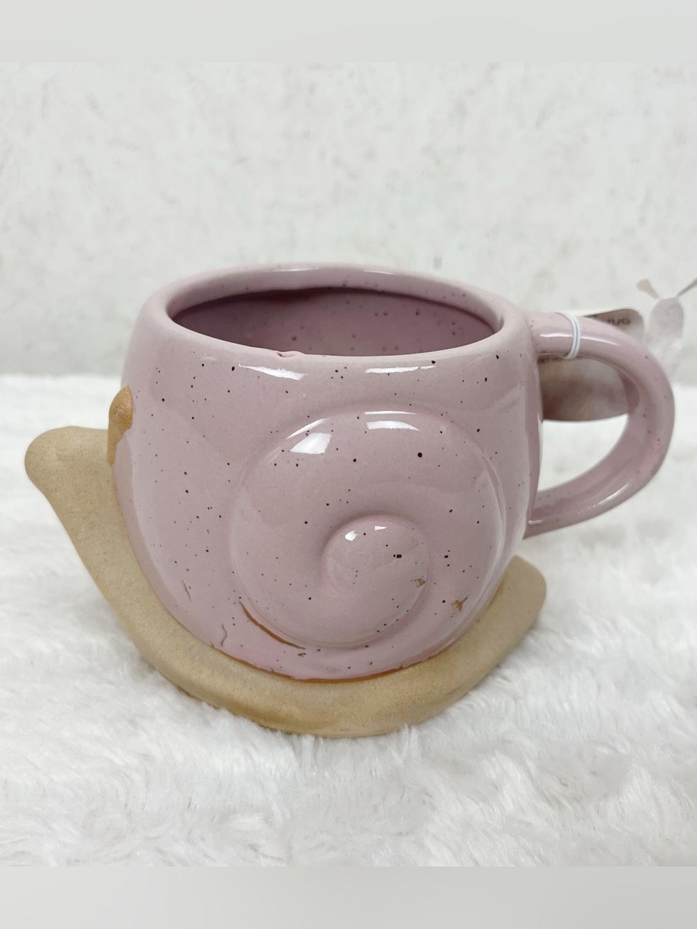 Tabletops Gallery Stoneware 3D Blush Snail Mug 18.5 Oz Speckled Boho Whimsical